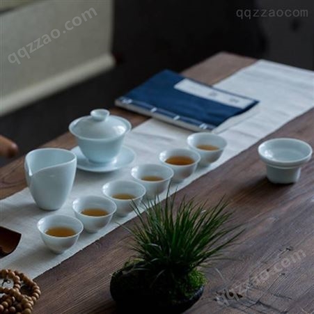 影青玉泥功夫茶具套装logo定制 整套陶瓷办公家用茶具 茶壶礼盒套组礼品