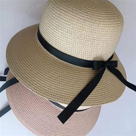 夏天纸草天然女士草编帽遮阳帽沙滩帽海滩大沿帽海边度假遮阳草帽