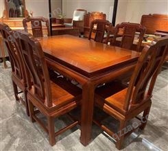 陈王阁 缅甸花梨木餐桌椅七件套 中式古典红木家具