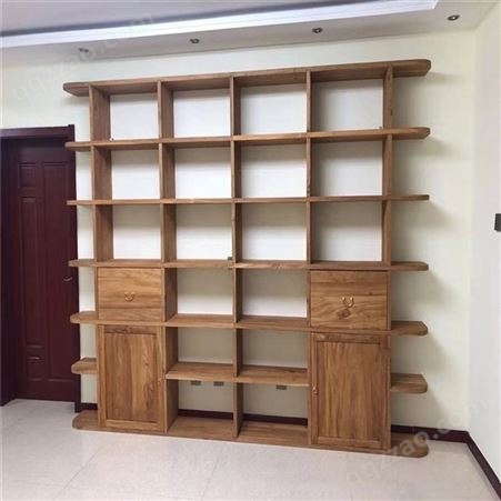 定制老榆木书架全实木落地小格子架置物架满墙书柜