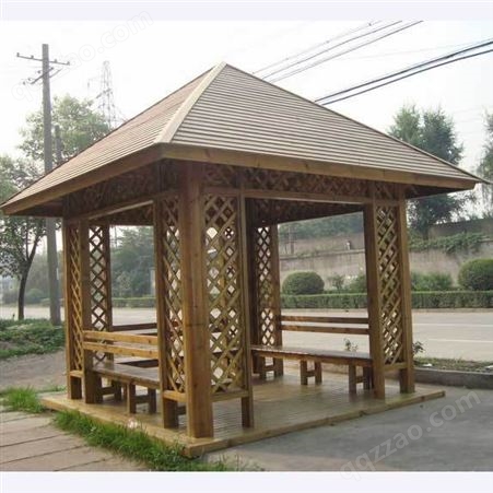 景区公园现代防腐木凉亭定制 园林中式榫卯结构碳化木四角亭