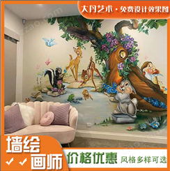 野生动物保护手绘墙绘 手绘画师绘制 画面防污耐脏 敢质保10年