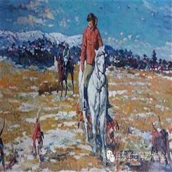 朝鲜画 朝鲜油画价格 洪天星（功勋艺术家）《牧马场》95x73