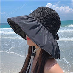 日本黑胶空顶防晒帽子女夏天大檐防紫外线遮阳帽折叠渔夫帽太阳帽
